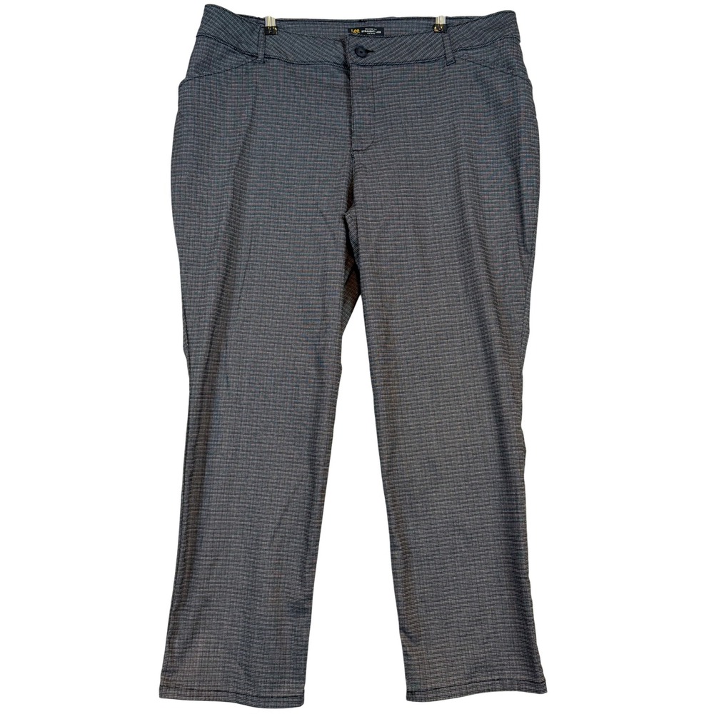 Lee Plus Relaxed Fit Straight Leg Mid Rise Pants 20W Petite Grey Check Workwear